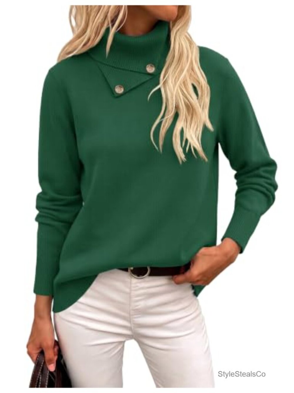 Women's Turtleneck Sweater Asymmetrical Neck Soft Knit Pullover